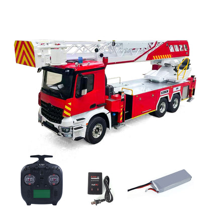 1/14 6x4 Remote Control Electric Lift Ladder Fire Truck 2Speed Gearbox Metal Chassis RC Rescue Vehicle Model Lights Sound System Drive Shafts