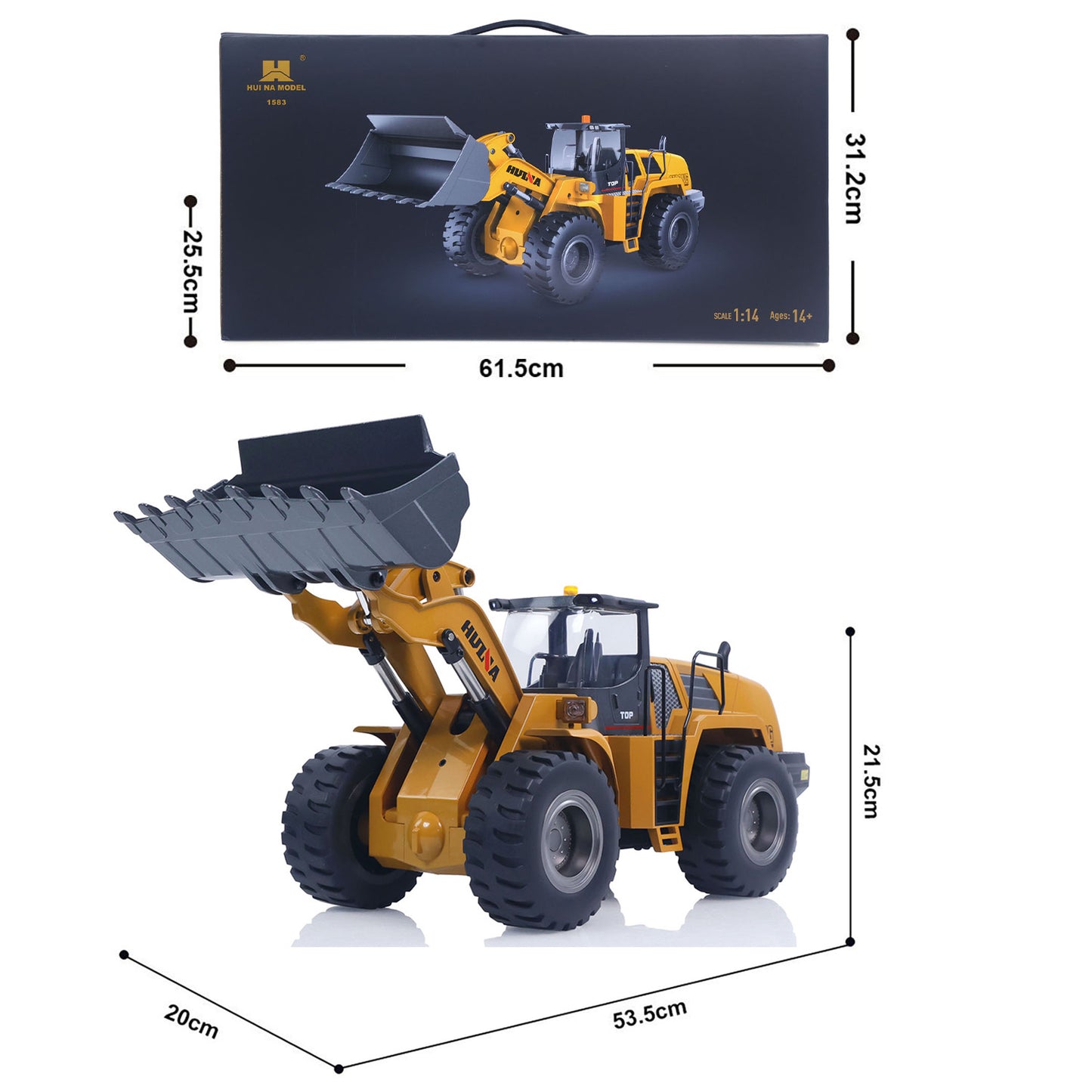 ONLY ONE Fast Shipping 1/14 HUINA Toys 2.4G Radio Controlled Loader 1583 Electric Lifting System Lights Sound RC Construction Vehicles Assembled
