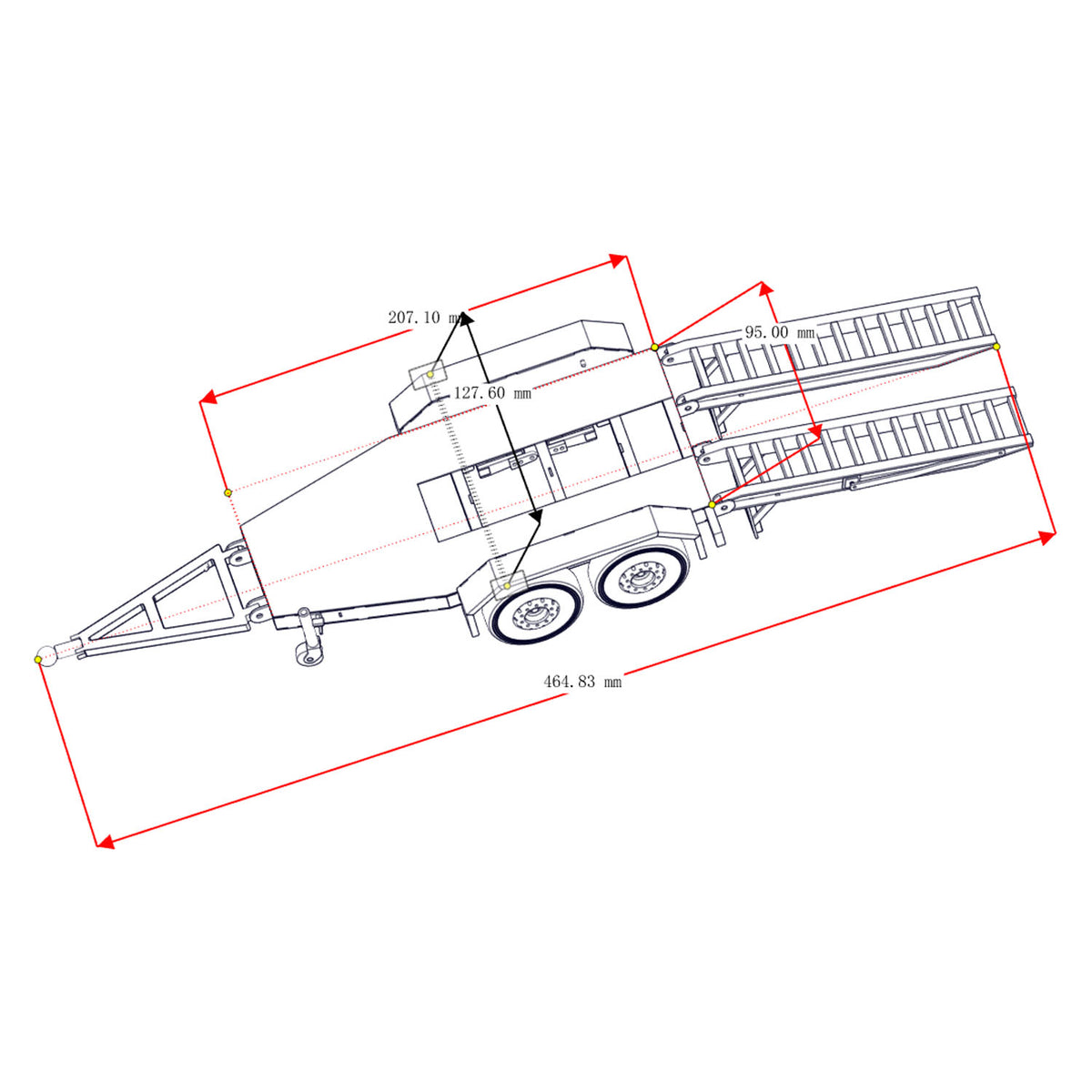 JX Model 1/14 ET2 2Axles Trailer For E20 Remote Control Excavator Support Legs Stainless Steel Tailboard Almost Assembled