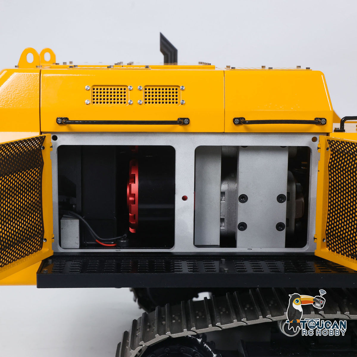 GZJC 395 1/12 Hydraulic Excavator Open Compartment View, Internal Hydraulic & Electronic Components, Visual Oil Filter Accessory