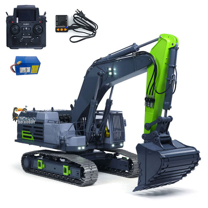 GZJC 395 1/12 Hydraulic Excavator Green & Grey Version, With Remote & Battery, 6-Way Reversing Valve With Overflow Valve, Dual Pump System