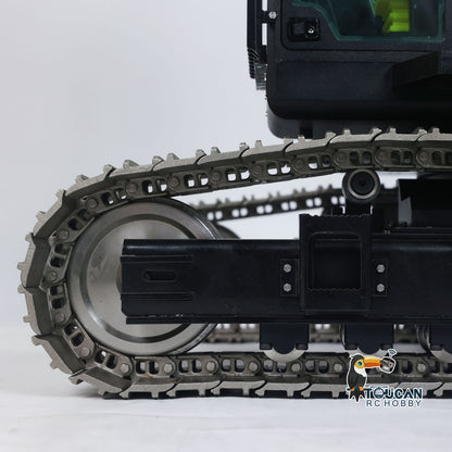 GZJC 395 1/12 Hydraulic Excavator Track Drive Wheel Close-Up, Stainless Steel Tracks, Drive Wheel & Load-Bearing Wheel Structure