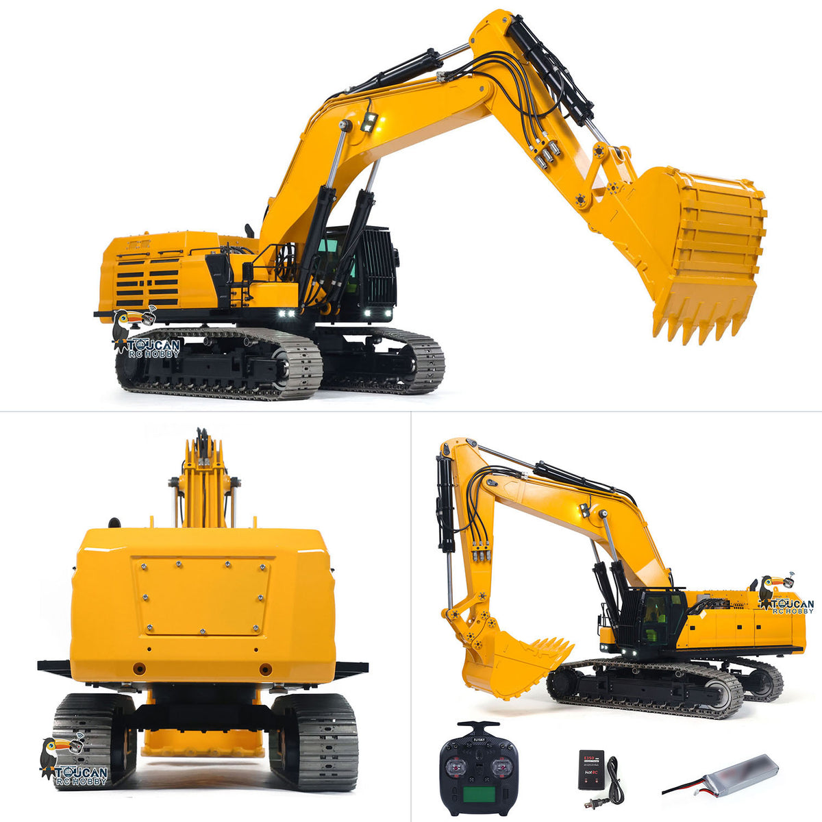 GZJC 395 1/12 Hydraulic Excavator Yellow & Black Dual Angle Display, Front & Rear View, With Full Accessories, 6-Way Reversing Valve With Overflow Valve