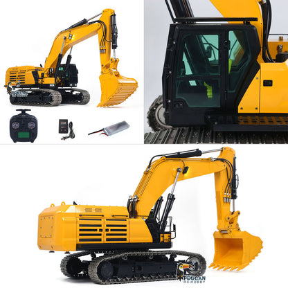 GZJC 395 1/12 Hydraulic Excavator Yellow & Black, Side Working View & Cab Side Close-Up, With Remote & Battery, 6 Quick-Connect Oil Nozzles For Upgrades