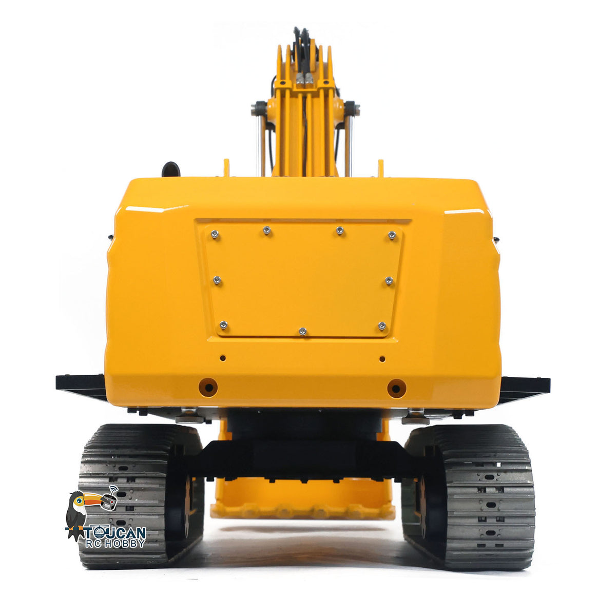 GZJC 395 1/12 Hydraulic Excavator Yellow Straight Rear View, Rear Counterweight & Rear Body Vent Grille Structure