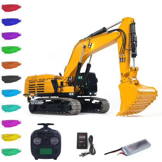 GZJC 395 1/12 Scale Metal Tracked Hydraulic Excavator, Yellow & Black Paint, Dual Pump Hydraulic System, 95% Metal Construction, Light System, ST8 Transmitter, Battery & Charger Included, Sound & Smoke Upgradable, Custom Colors Available