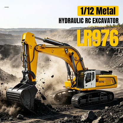 GZJC LR976 1/12 RC Metal Dual‑Pump Hydraulic Excavator, TOUCAN Coated Pre‑Assembled Model, Yellow Version, PL18EVLITE Transmitter, Smoke Unit, 12V‑20AH Battery And Charger Included
