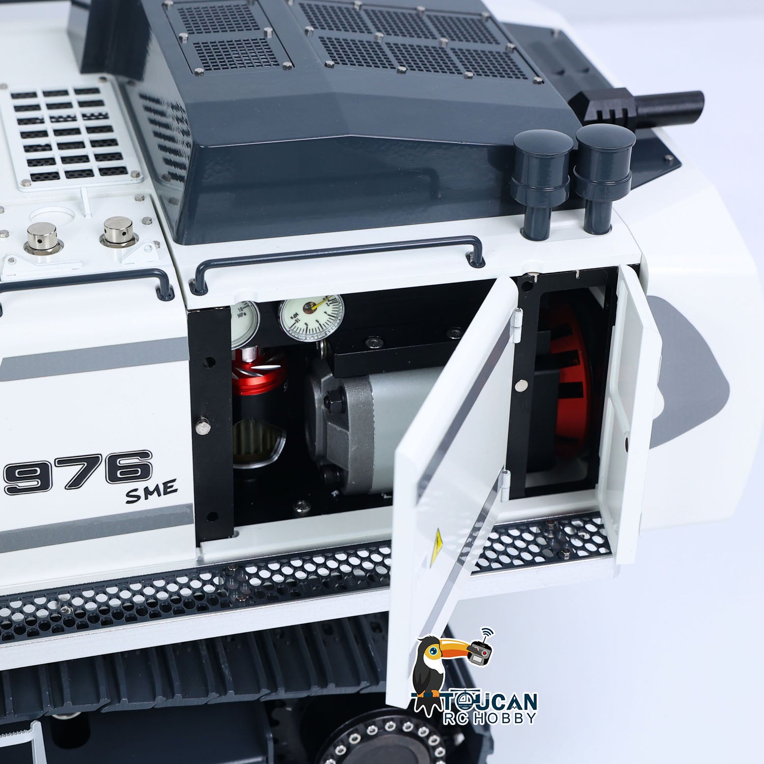 GZJC LR976 1/12 RC Metal Excavator Open Side Compartment Outer View, Machine Body Shell Structure