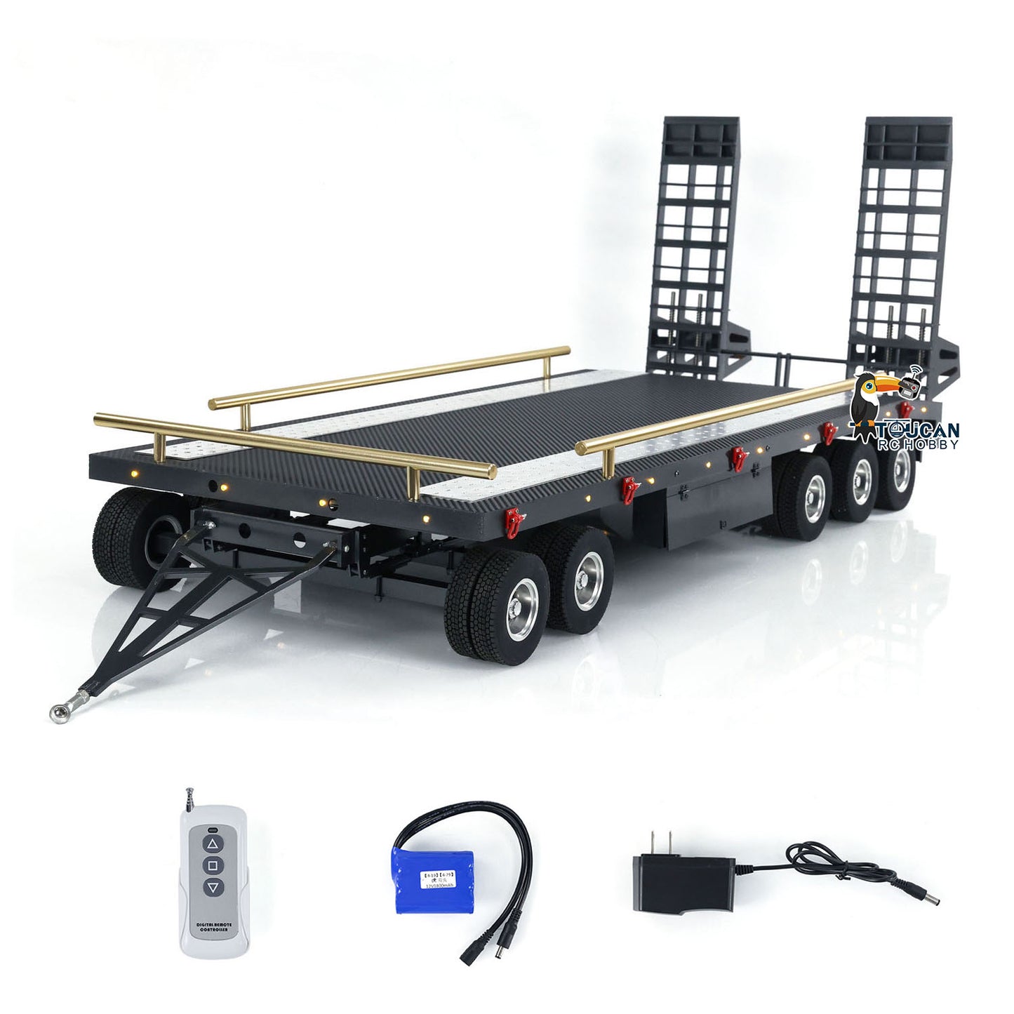 1/10 metal 5 axle RC trailer HHG-1 side view full assembled crawler truck trailer