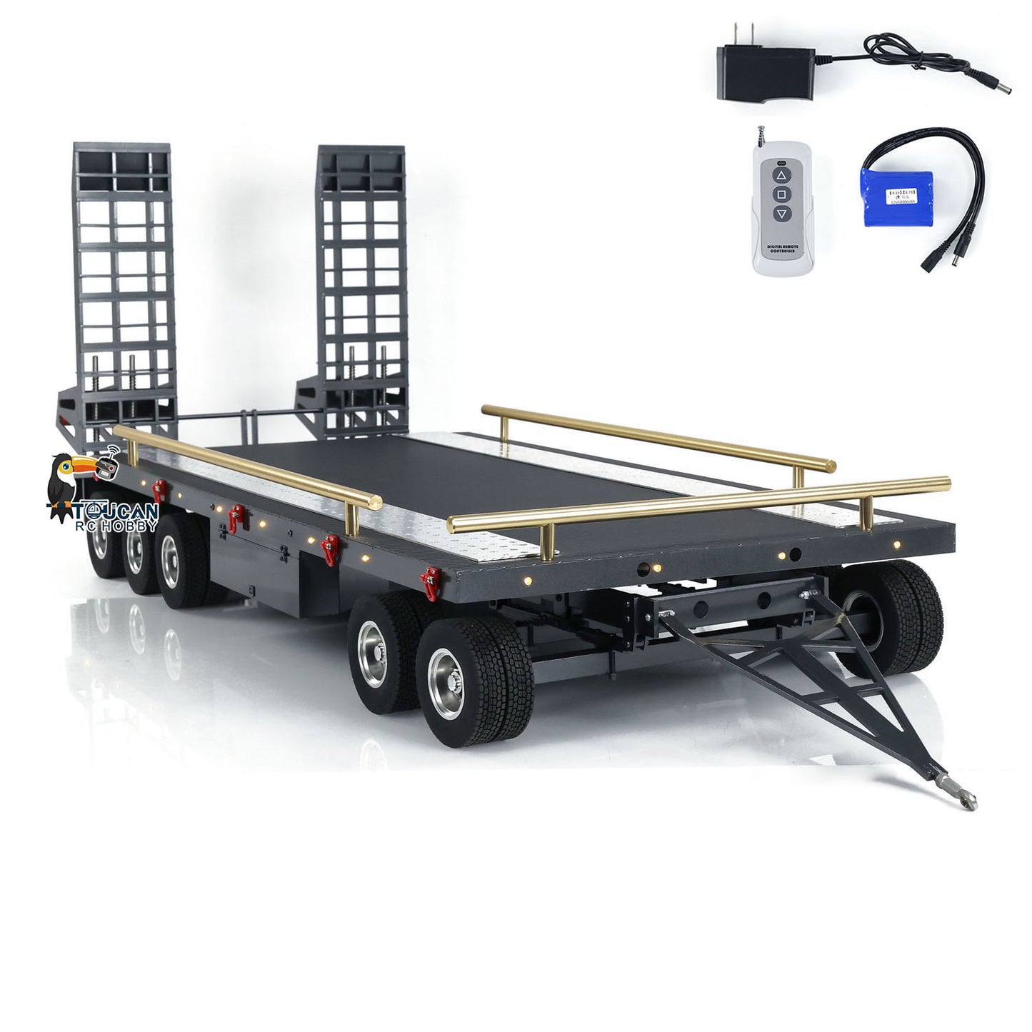 HHG-1 1/10 metal 5 axle RC articulated truck full trailer overview front view black