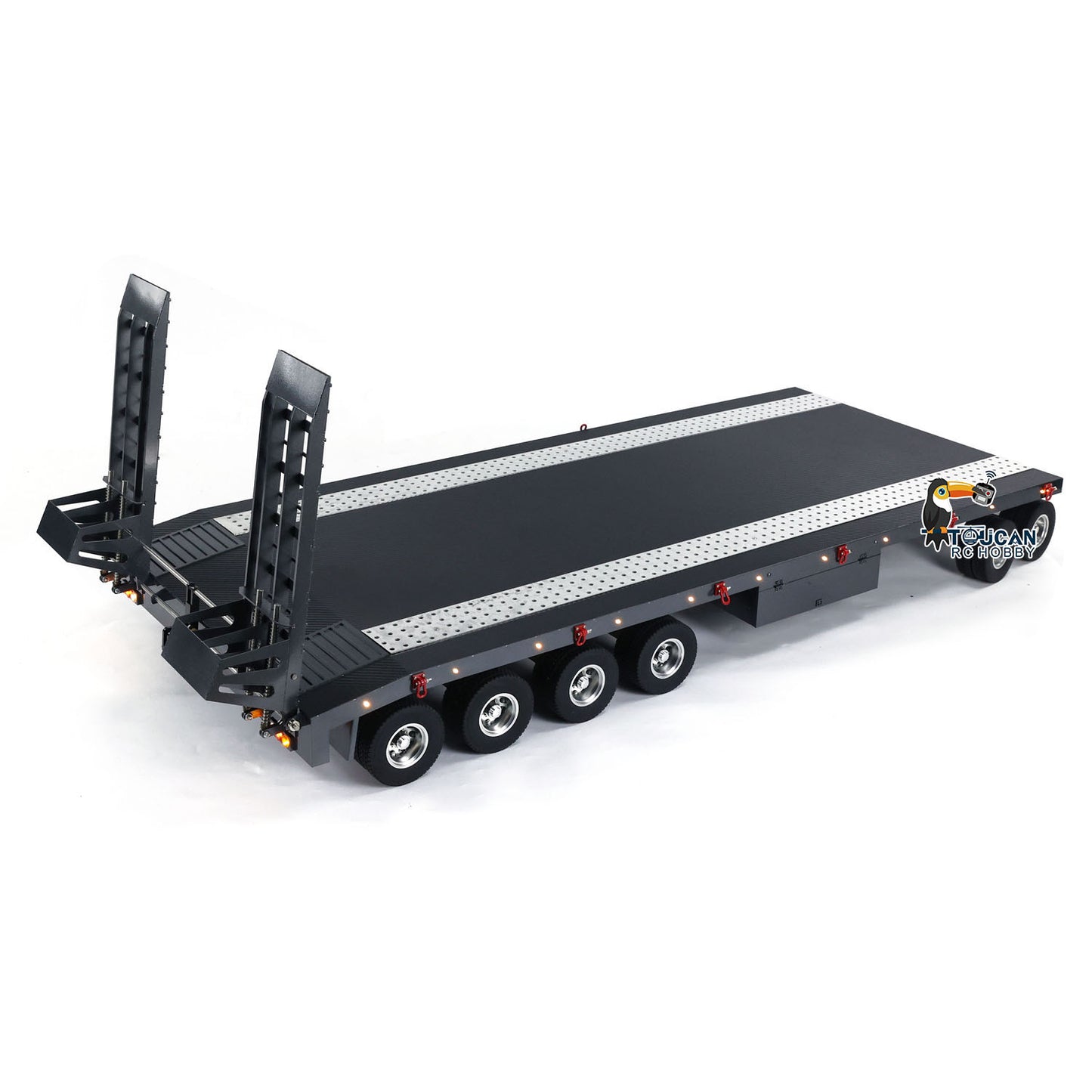 HHG 1/8 metal 6 axle RC articulated truck full trailer front view black
