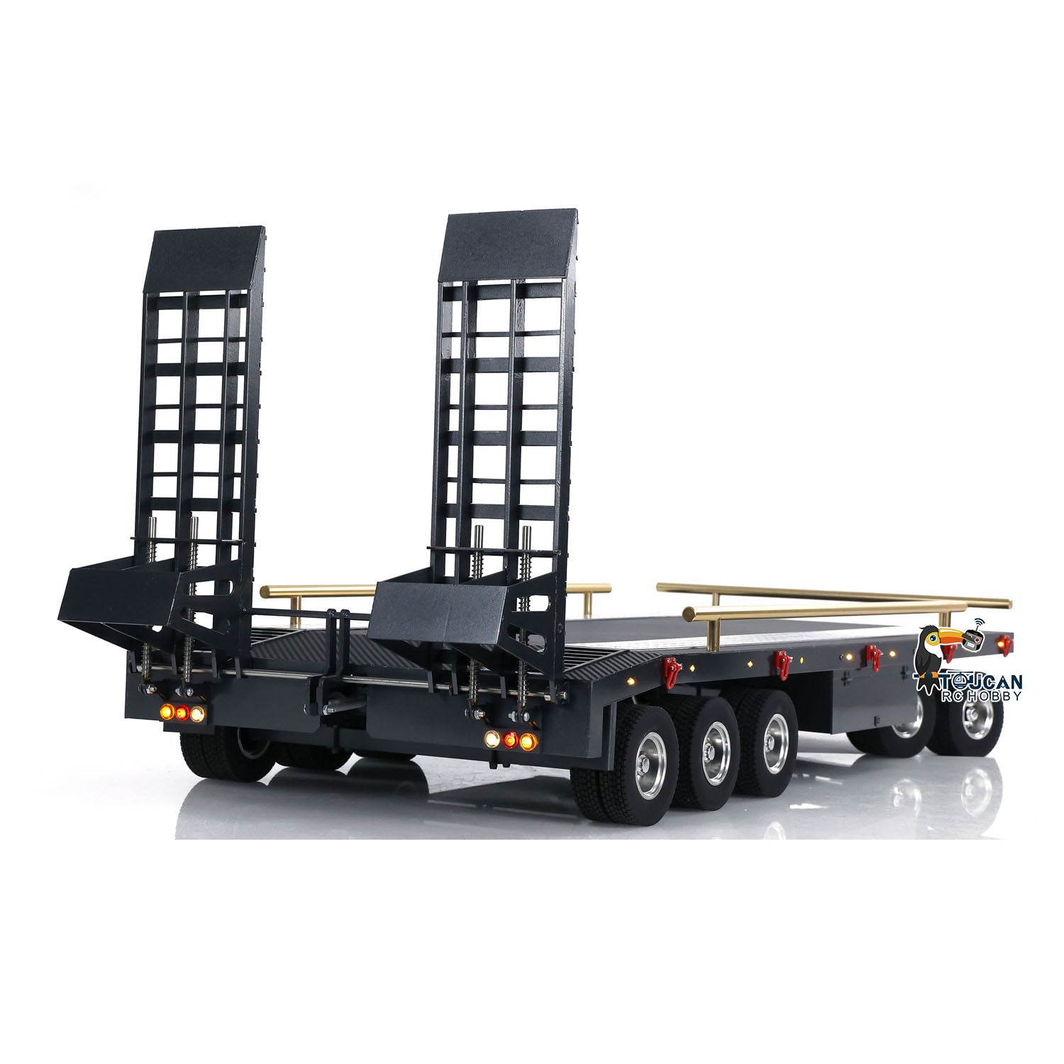 HHG-1 RC articulated truck metal 5 axle trailer overall rear angle view black