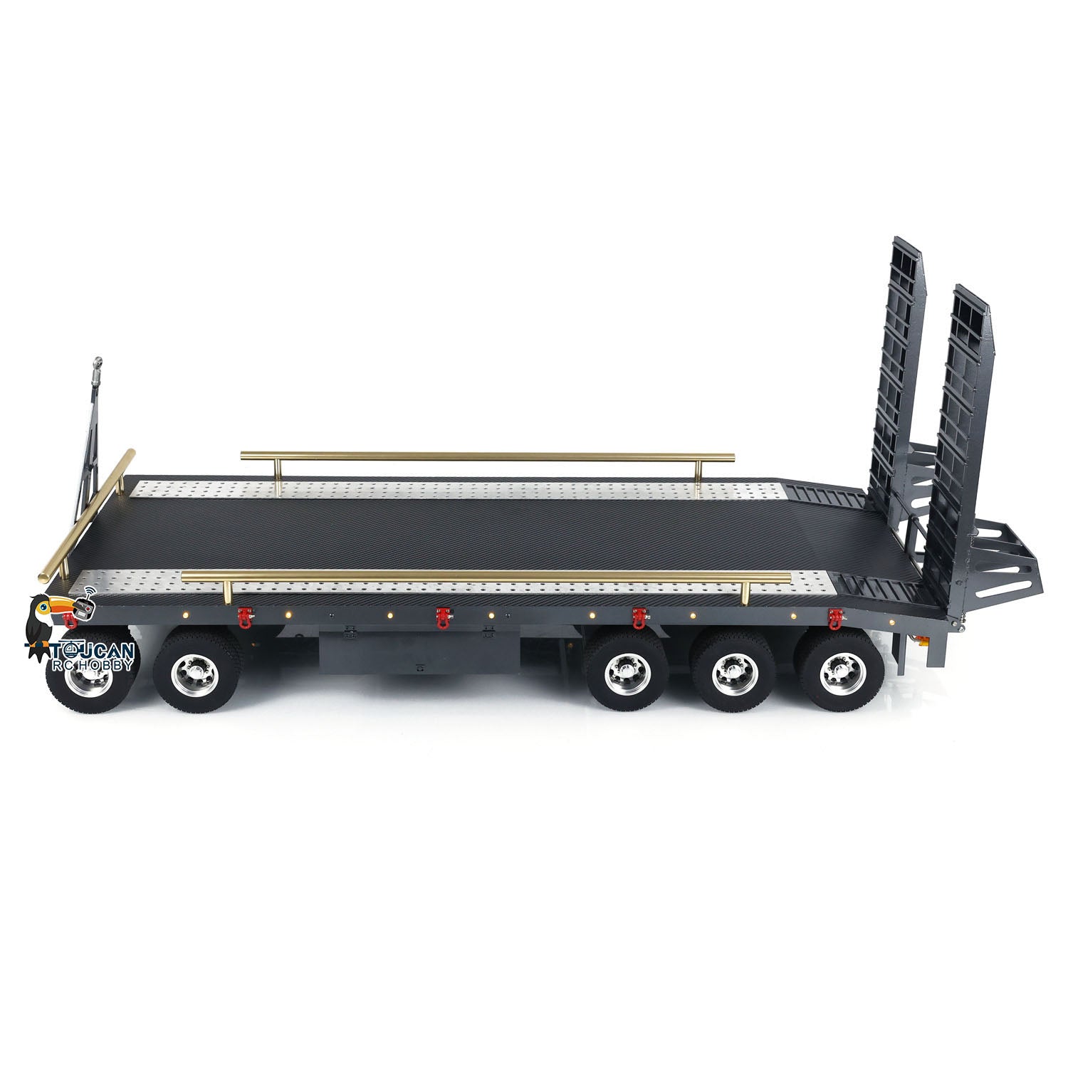 HHG RC articulated truck 1/10 metal 5 axle trailer 3/4 perspective view black