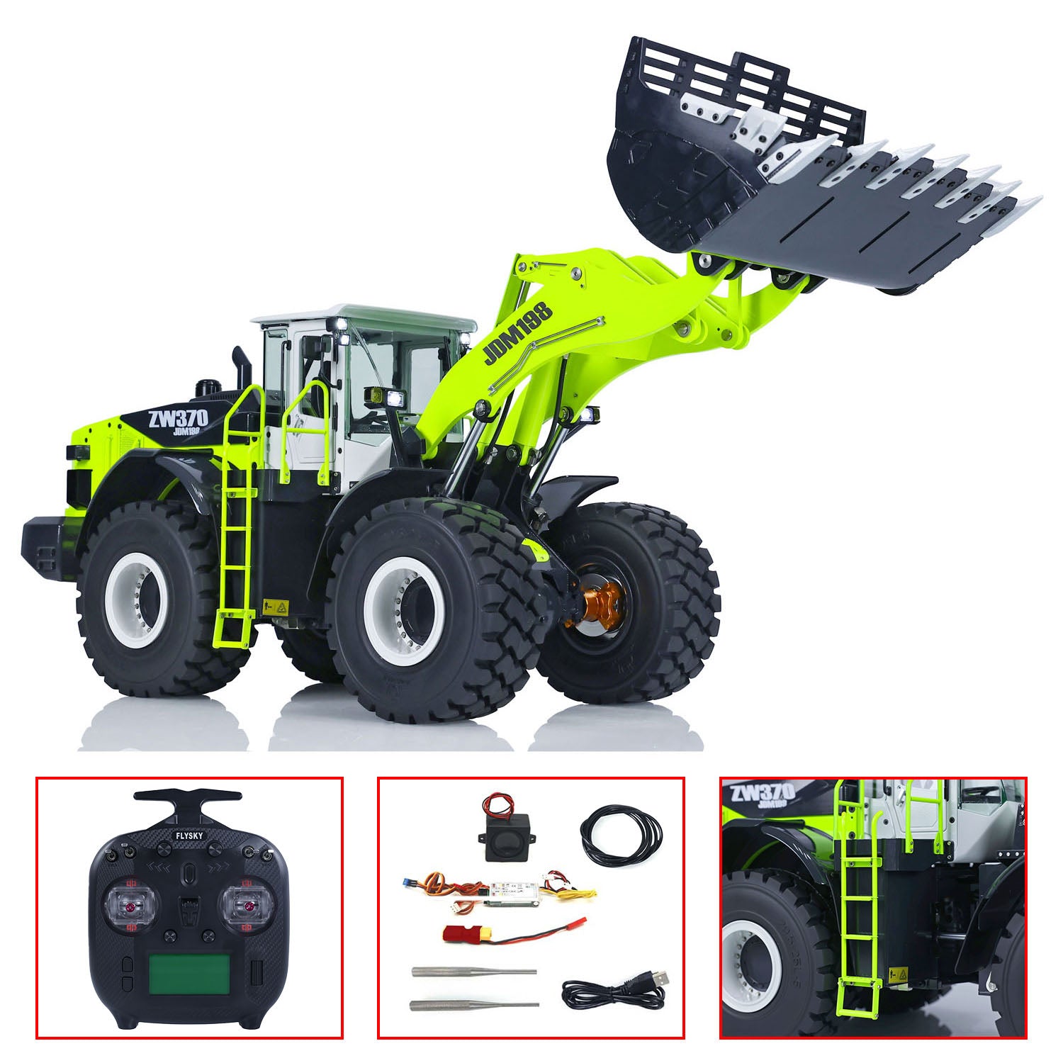 JDM-198 1/14 ZW370 RC loader full assembled model LED lights hydraulic system full metal transmission display view