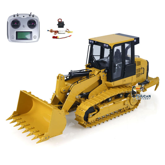 JDM JDM-188 1/14 metal hydraulic RC track loader front left view with I6S radio and sound system