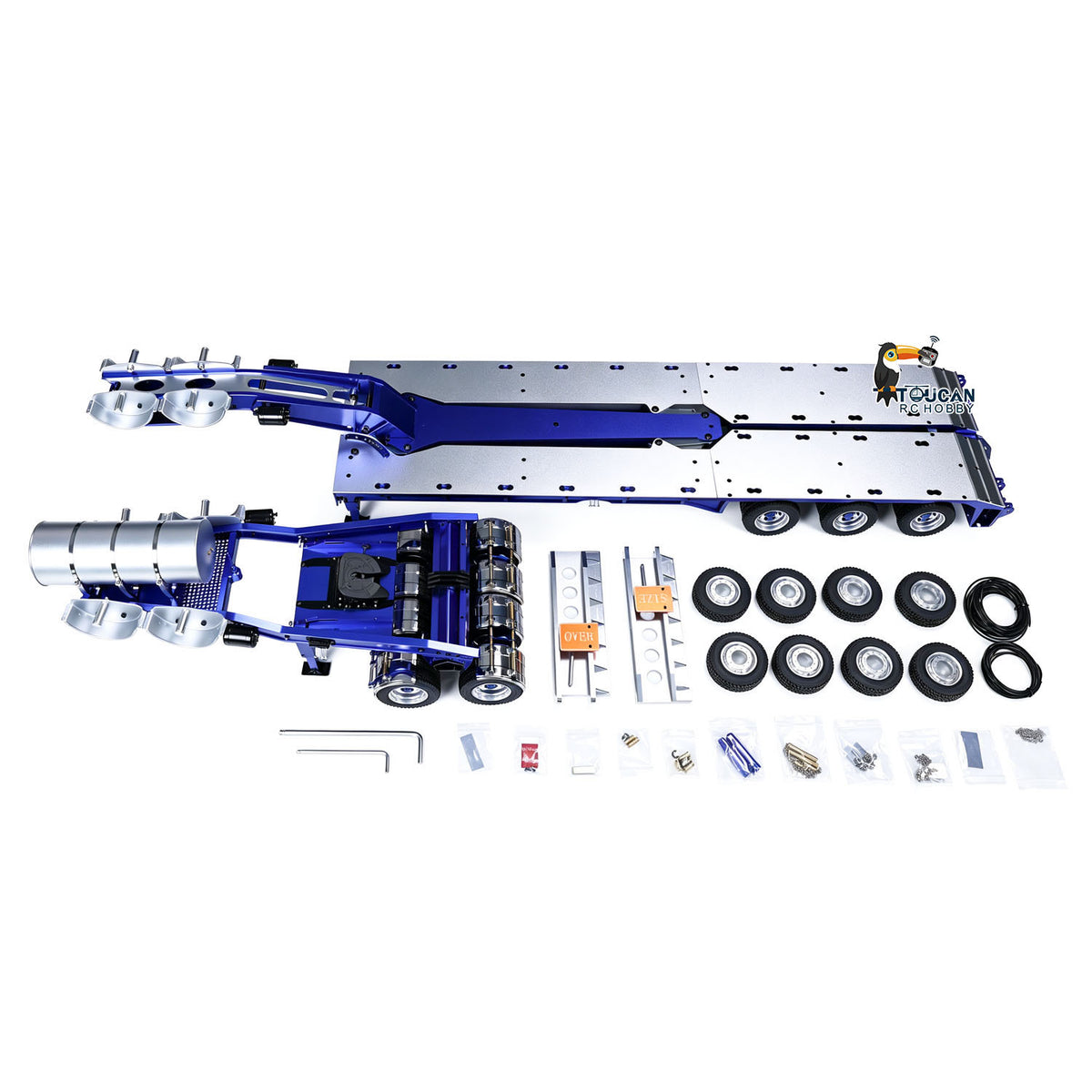 JDM JDM-2 1/14 Heavy Duty Lowbed Trailer Kit Display, With Spare Tires, Hardware & Assembly Accessories, Full Metal Main Structure