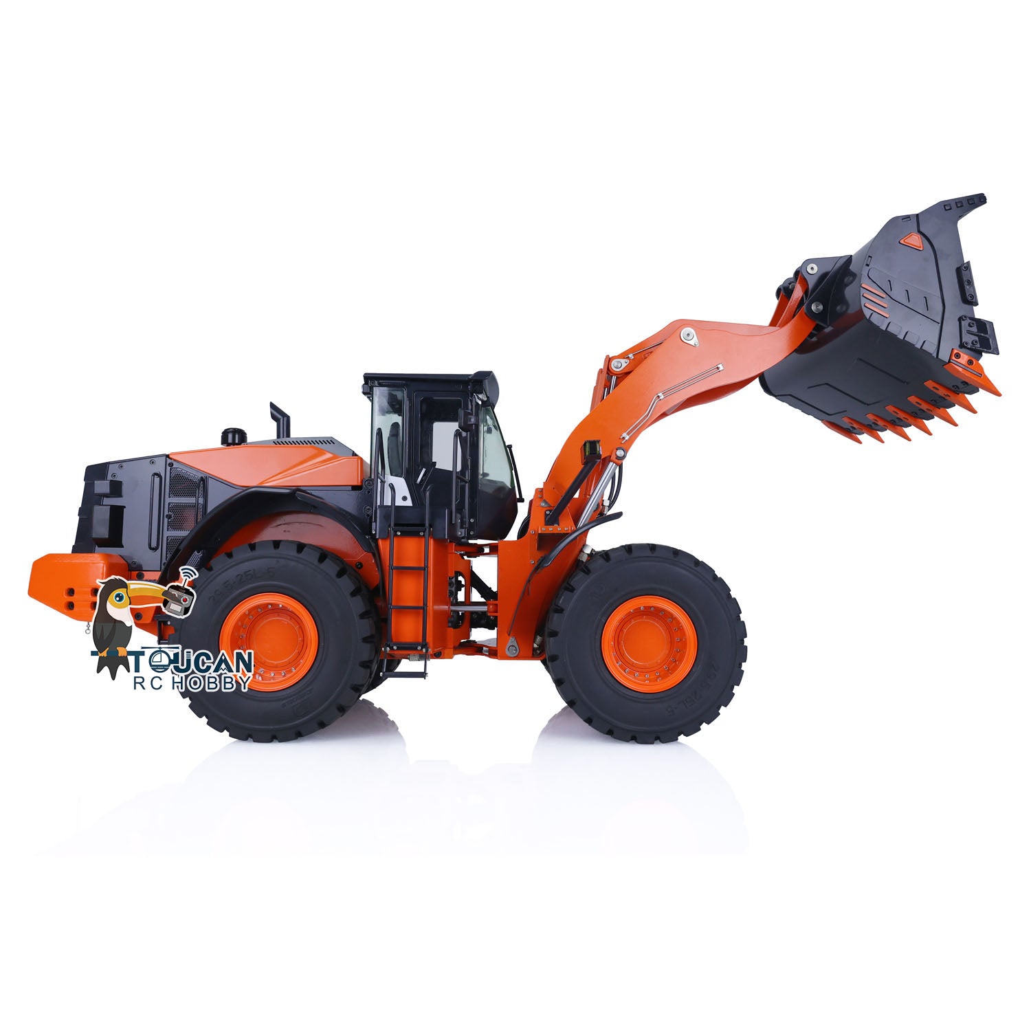 JDM JDM-98 1/14 hydraulic RC wheel loader bucket raised side view