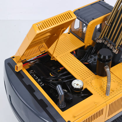 JDM V2 1/14 RC Hydraulic Excavator Upper Compartment Open View, Upgraded Brass Oil Pipes & Internal Hydraulic Components