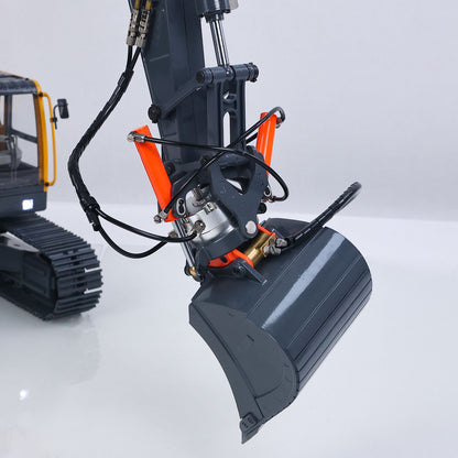 JDM V2 1/14 RC Hydraulic Excavator Boom Front Close-Up, Hydraulic Quick-Release Coupler & Digging Bucket, Convenient Attachment Replacement