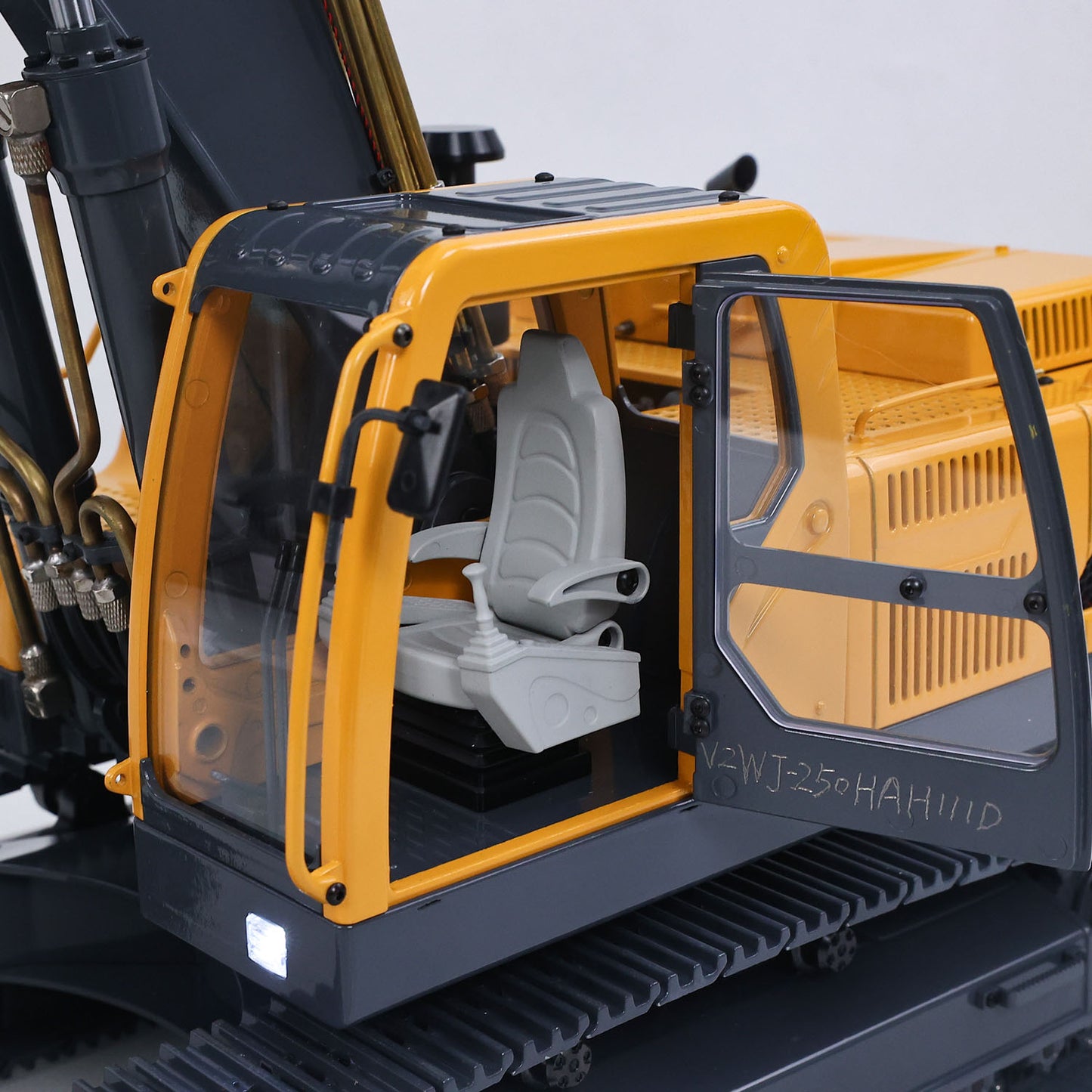 JDM V2 1/14 RC Hydraulic Excavator Open Cabin Interior Close-Up, Highly Detailed Simulated Seat & Cabin Decoration