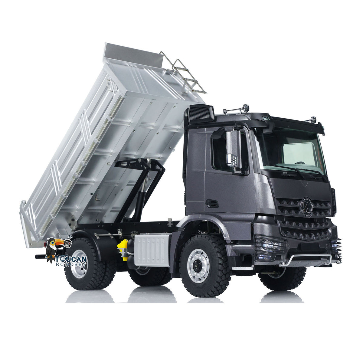 KABO‑5701 1/14 RC 4x4 Dump Truck Gray Lifting Working Pose,47 Degree Max Dumping Angle Electric Dump Bed