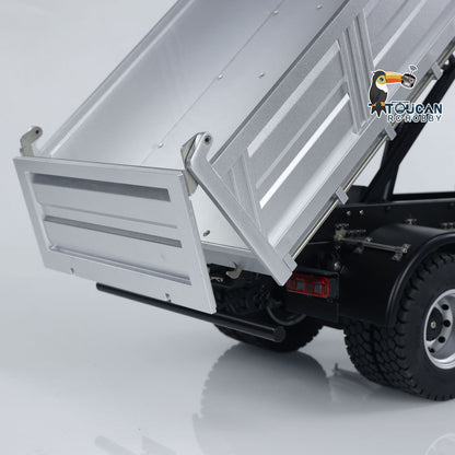 KABO‑5701 1/14 RC 4x4 Dump Truck Silver Cargo Bed Lift Mechanism Close-Up,Electric Linear Actuator Dumping Assembly