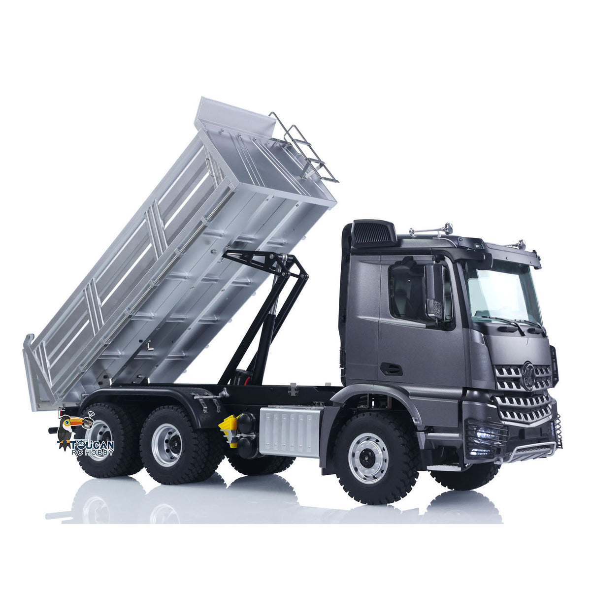 KABO‑5702 1/14 RC 6x6 Dump Truck Gray High Lift Working Pose,Remote Controlled Screw Dumping Bed Hobby Model