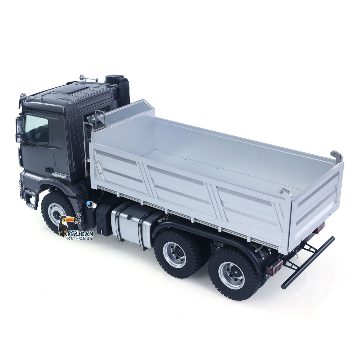 KABO‑5702 1/14 RC 6x6 Dump Truck Gray Side Full Flat-Bed View,Multi-Terrain RC Heavy-Duty Dump Truck