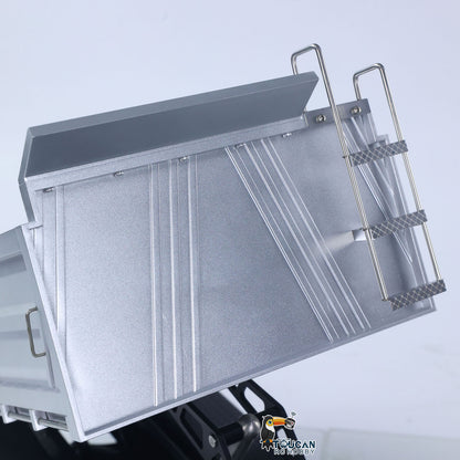 KABO‑5702 1/14 RC 6x6 Dump Truck Silver Cargo Bed Panel Close-Up,Screw-Driven 47° Lifting Dump Bed Structure