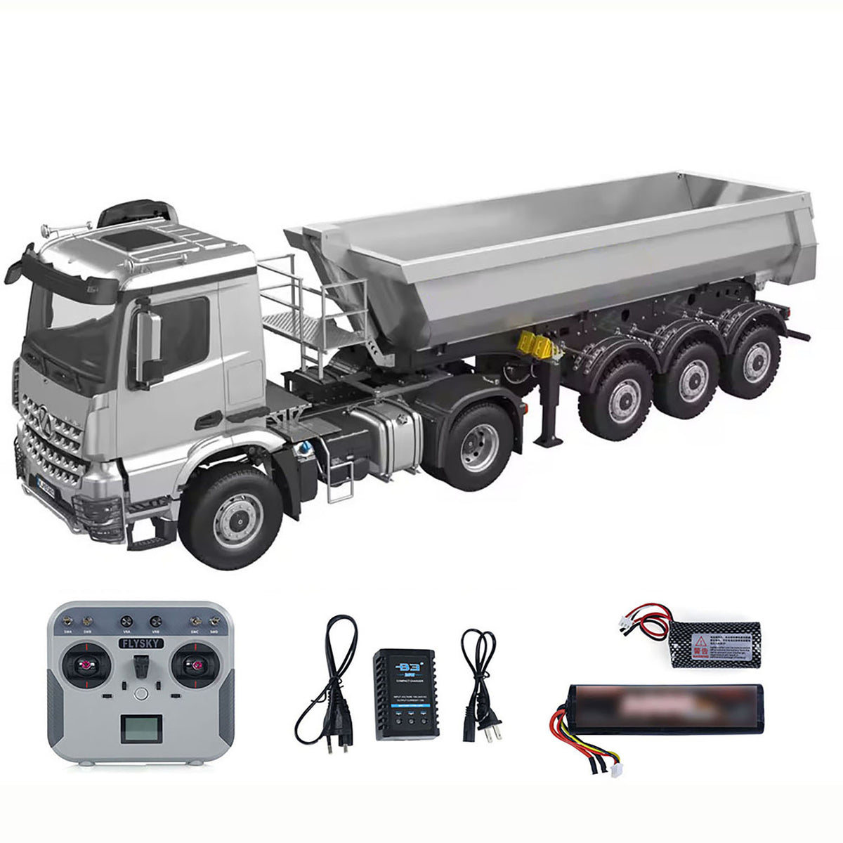 KABO-5801 1/14 RC 4x4 Tractor Truck With Dump Trailer Gray Version Full RTR,Screw-Driven Functional RC Heavy Haulage Model