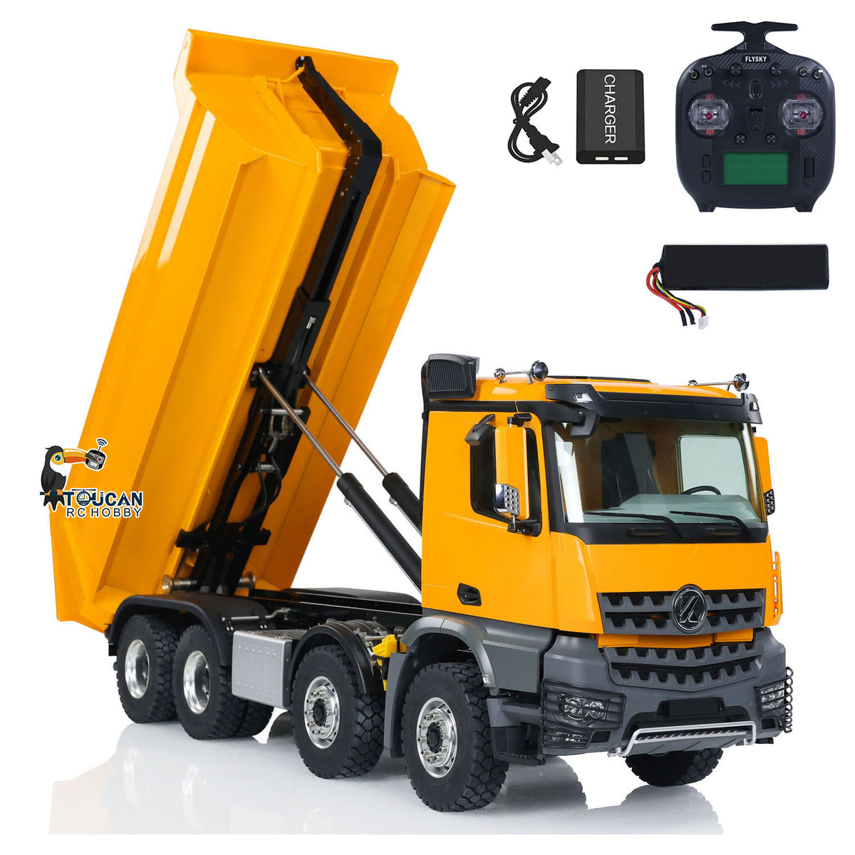 KABO-K3366 1/14 RC 8x8 Hook-Lift Dump Truck Max Dumping Angle View,Brushless Hydraulic System RC Construction Truck Complete Kit
