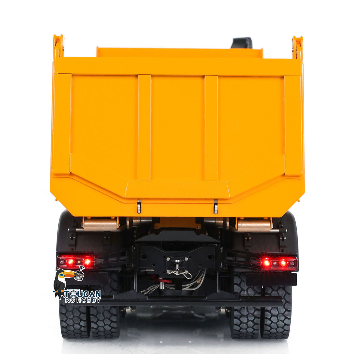 KABO-K3366 1/14 RC 8x8 Dump Truck Straight Rear View,Rear Lamp,Towing Hook And U-Dump Bed Overall Detail
