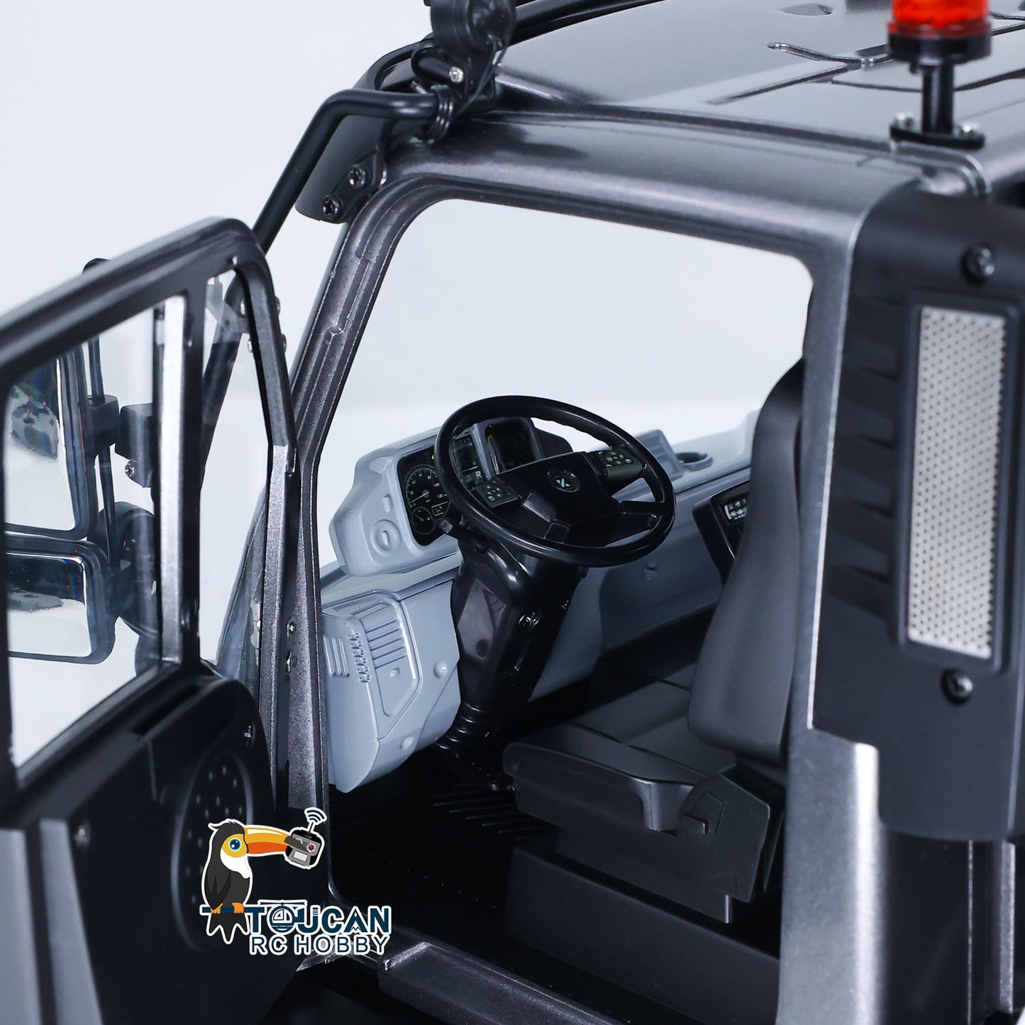 KABO K5501 1/14 RC 4X4 Off-Road Dump Truck Cabin Interior Close-Up, Detailed Simulated Steering Wheel & Cabin Decor