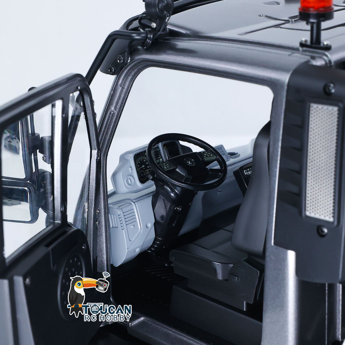 KABO K5501 1/14 RC 4X4 Off-Road Dump Truck Cabin Interior Close-Up, Detailed Simulated Steering Wheel & Cabin Decor