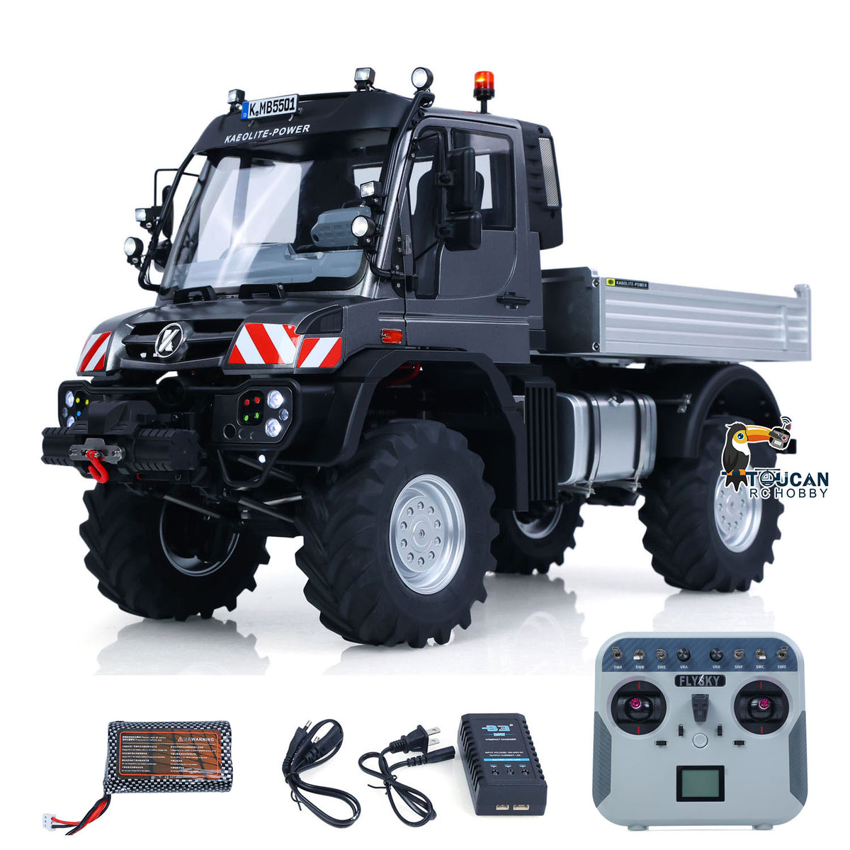 KABO K5501 1/14 RC 4X4 Off-Road Dump Truck Black Version, Metal Main Frame & Driveshafts, Opening Hood & Detailed Interior
