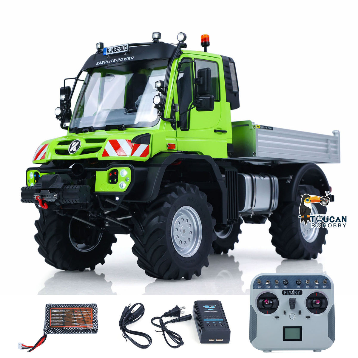 KABO K5501 1/14 RC 4X4 Off-Road Dump Truck Green Version, Complete Accessory Kit, Electric Front Winch & Rear Tow Hook