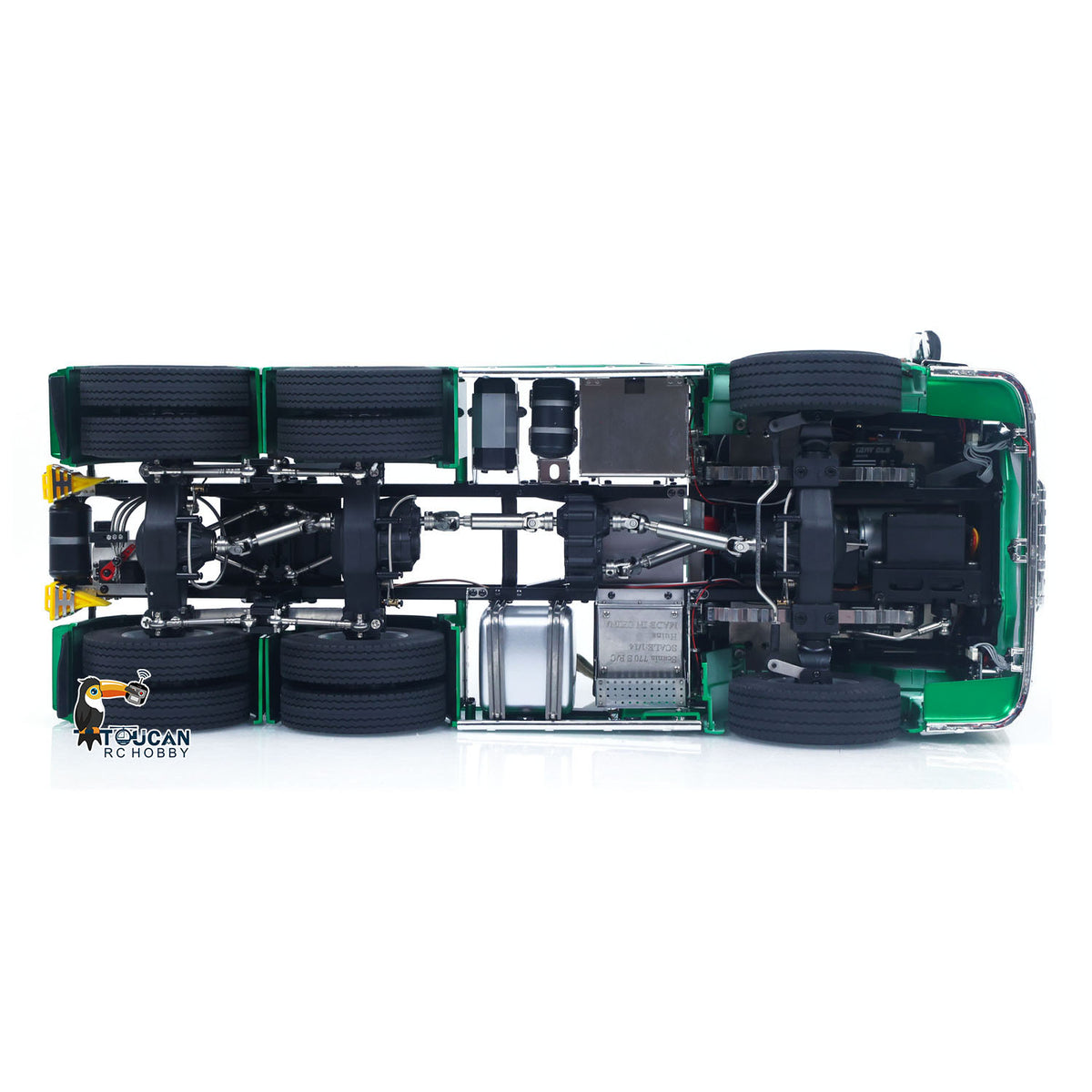 KABO-K770S-100 1/14 RC 6x6 Tractor Truck Full Chassis Bottom Overhead View,Complete Drive-Train Layout Of RTR RC Scale Tractor Truck