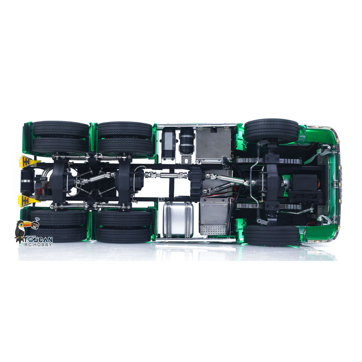 KABO-K770S-100 1/14 RC 6x6 Tractor Truck Full Chassis Bottom Overhead View,Two-Speed Gearbox,Differential Lock Full Drivetrain Layout For RTR Scale RC Truck