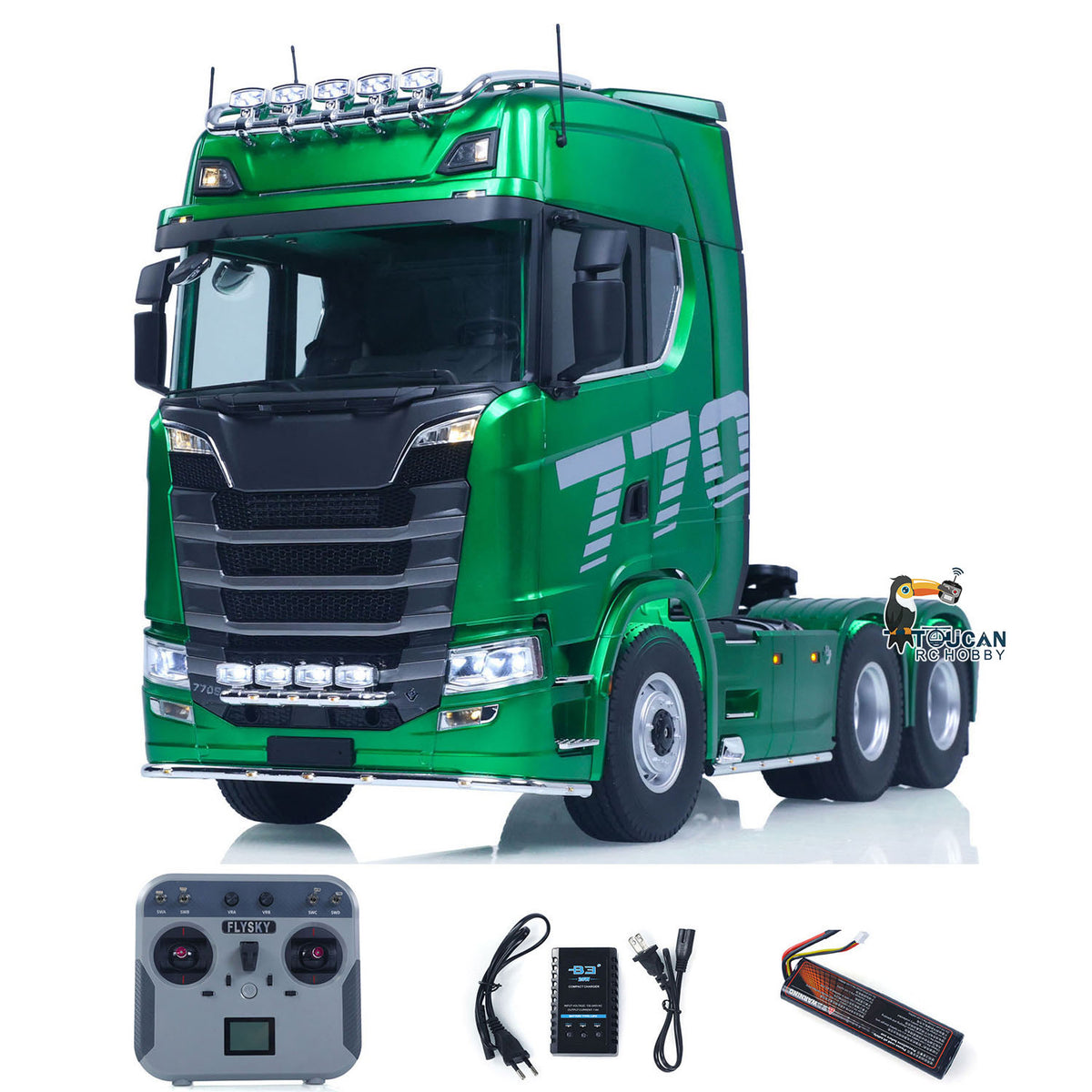 KABO-K770S-100 1/14 Semi-Metal RC 6x6 Tractor Truck Green With Smoke Unit,2-Speed Gearbox,Differential Lock,L12 Transmitter,Light-Sound System,2S-5000mAh Battery & Charger Included
