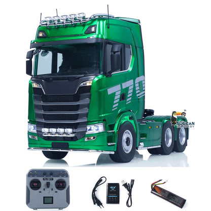KABO-K770S-100 1/14 Semi-Metal RC 6x6 Tractor Truck Green With Smoke Unit,2-Speed Gearbox,Differential Lock,L12 Transmitter,Light-Sound System,2S-5000mAh Battery & Charger Included
