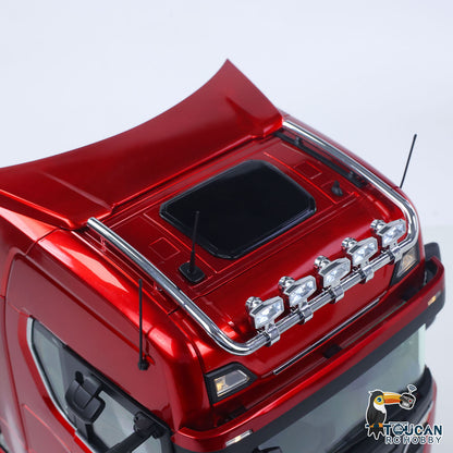KABO-K770S-100 1/14 RC Tractor Truck Red Cabin Roof Close-Up,Painted Shell And Decorative Lamp Assembly Details
