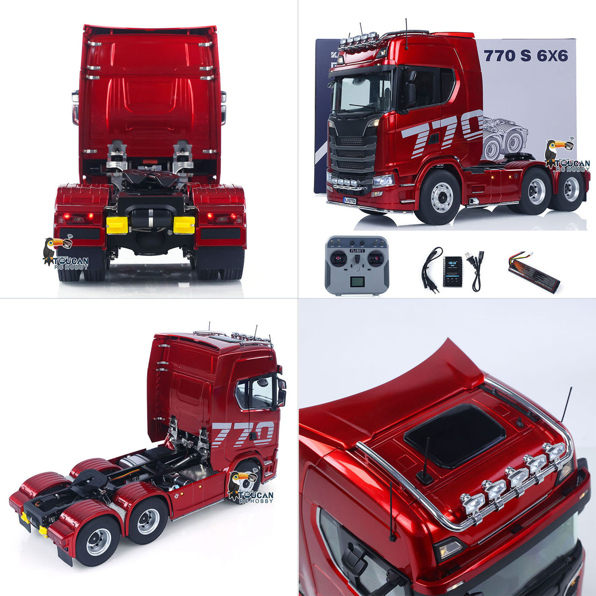 KABO-K770S-100 1/14 RC 6x6 Tractor Truck Red Multi-Angle Collage,RTR Scale Hobby Truck All Main Angles