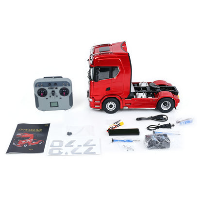 KABO K770S-100 1/14 RC 4X2 Tractor Truck Red Right Side Profile, With Full Accessory Set, Compatible With Most 1/14 Scale RC Semi-Trailers