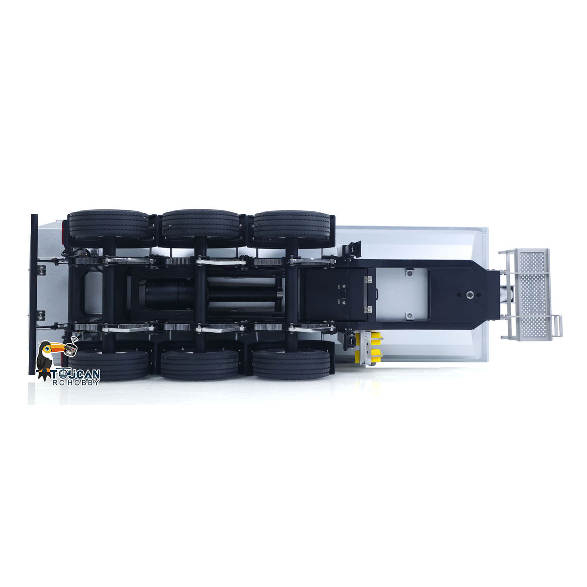 KABO-K770S-102 1/14 RC Dump Semi-Trailer Chassis Bottom Overhead View,Three-Axle Leaf-Spring Suspension Mechanical Structure Detail