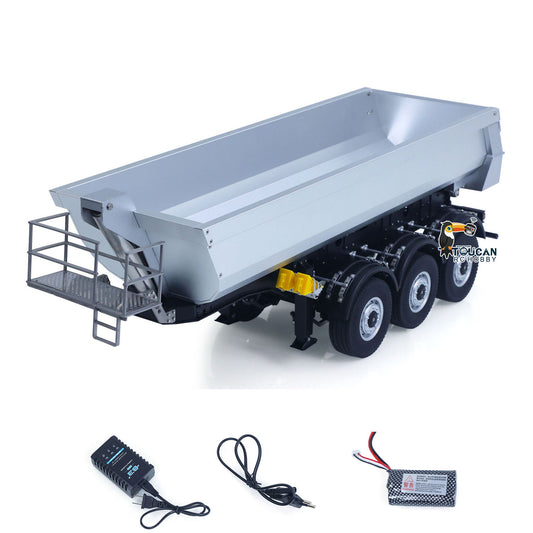 KABO-K770S-102 1/14 Metal RC 3-Axle Dump Semi-Trailer Silver,Manual Support Legs,LED Light System,7.4V-3000mAh Battery Charger Included,Without Remote & Sound Group