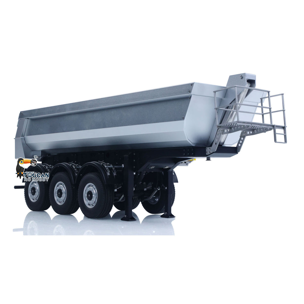 KABO-K770S-102 1/14 RC Dump Semi-Trailer Silver Rear Oblique Static View,Mudguard And Rear Safety Platform Scale Details