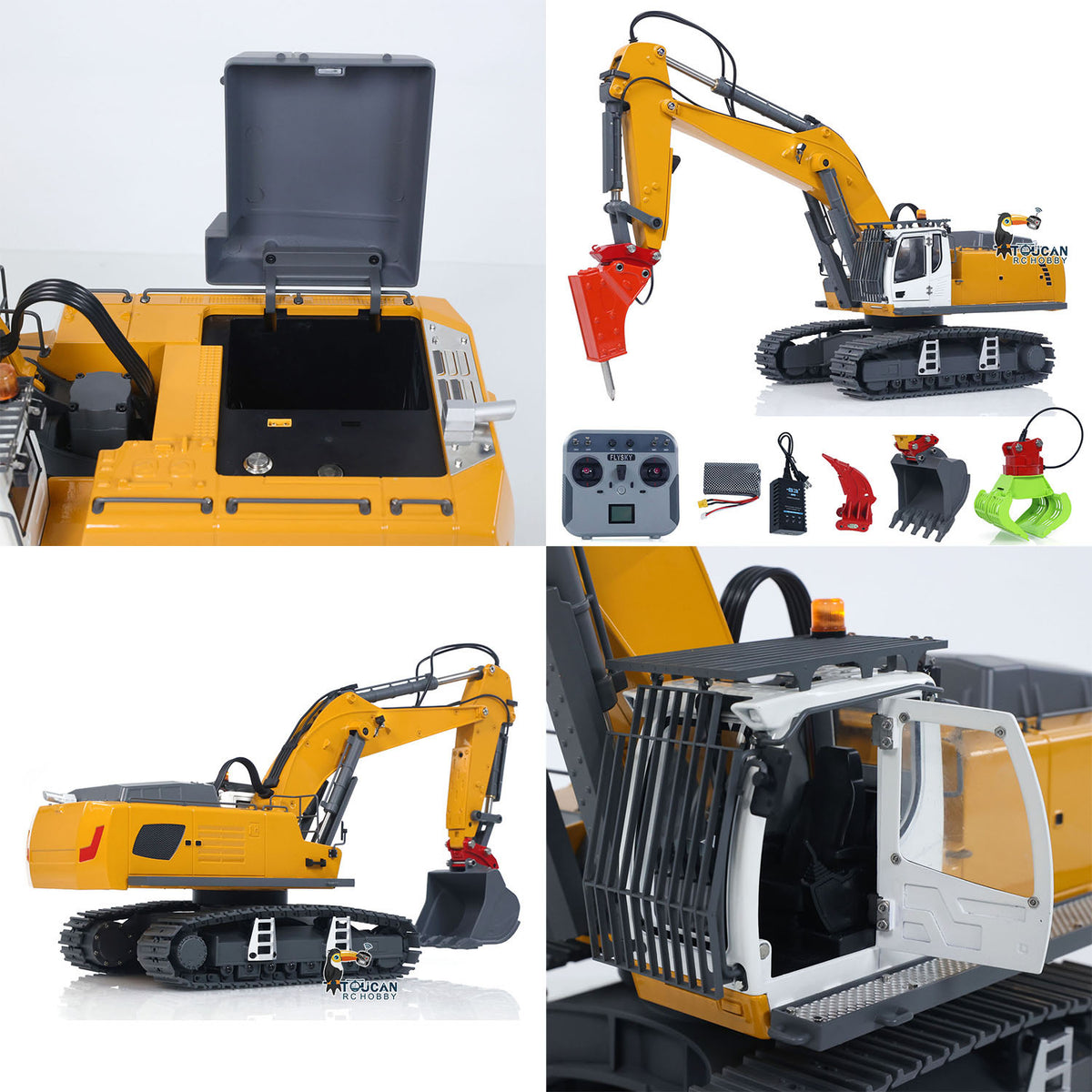 KABO‑5901‑100S 1/18 RC Excavator Open Cab Compartment View,Internal Layout With Full Accessory Parts Set