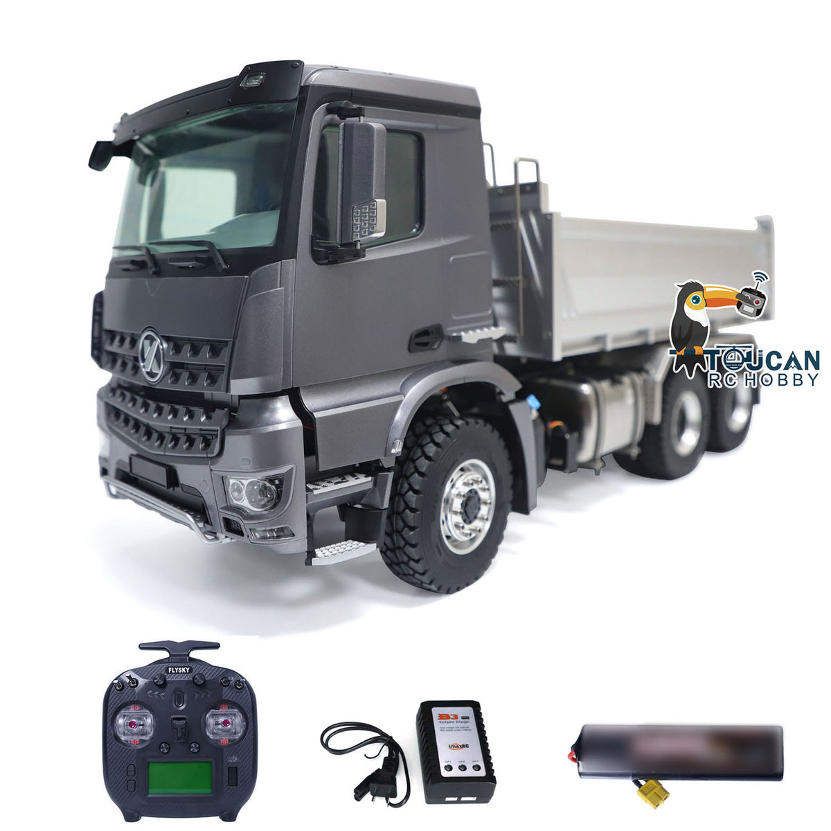 KABO‑K3364 1/14 RC 6x6 Dump Truck Gray Version Side View,6x6 All‑Wheel‑Drive RC Scale Truck Complete Set
