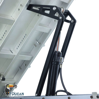 KABO‑K3364 1/14 RC 6x6 Dump Truck Hydraulic Cylinder Bracket Close‑Up,Metal Lifting Mechanical Assembly Detail