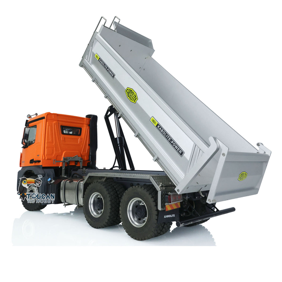 KABO‑K3364 1/14 RC 6x6 Dump Truck Orange Oblique Max‑Lift Dumping Pose,6x6 Drivetrain Hobby Scale Truck